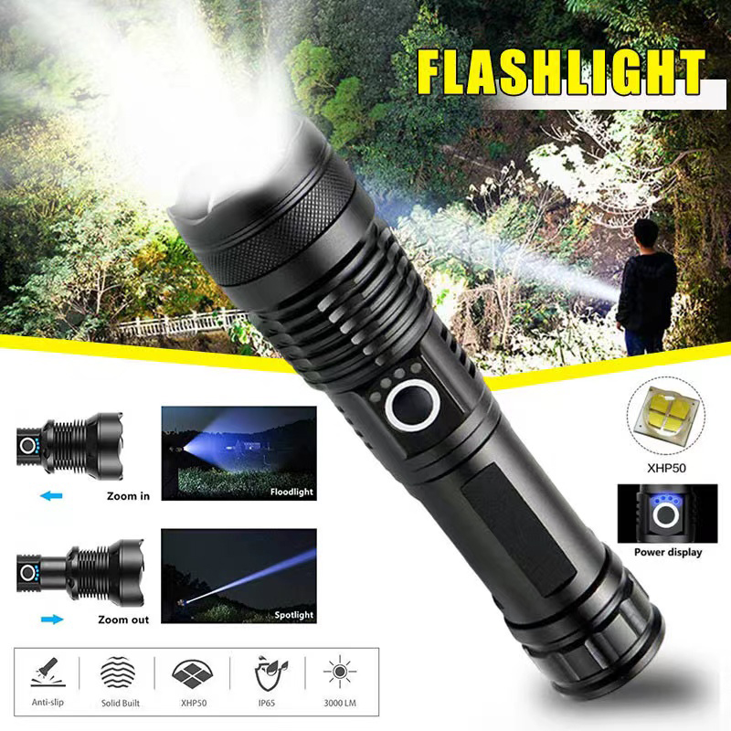 Outdoor Lighting Permanent - High Power XHP70 Led Flashlight USB-C