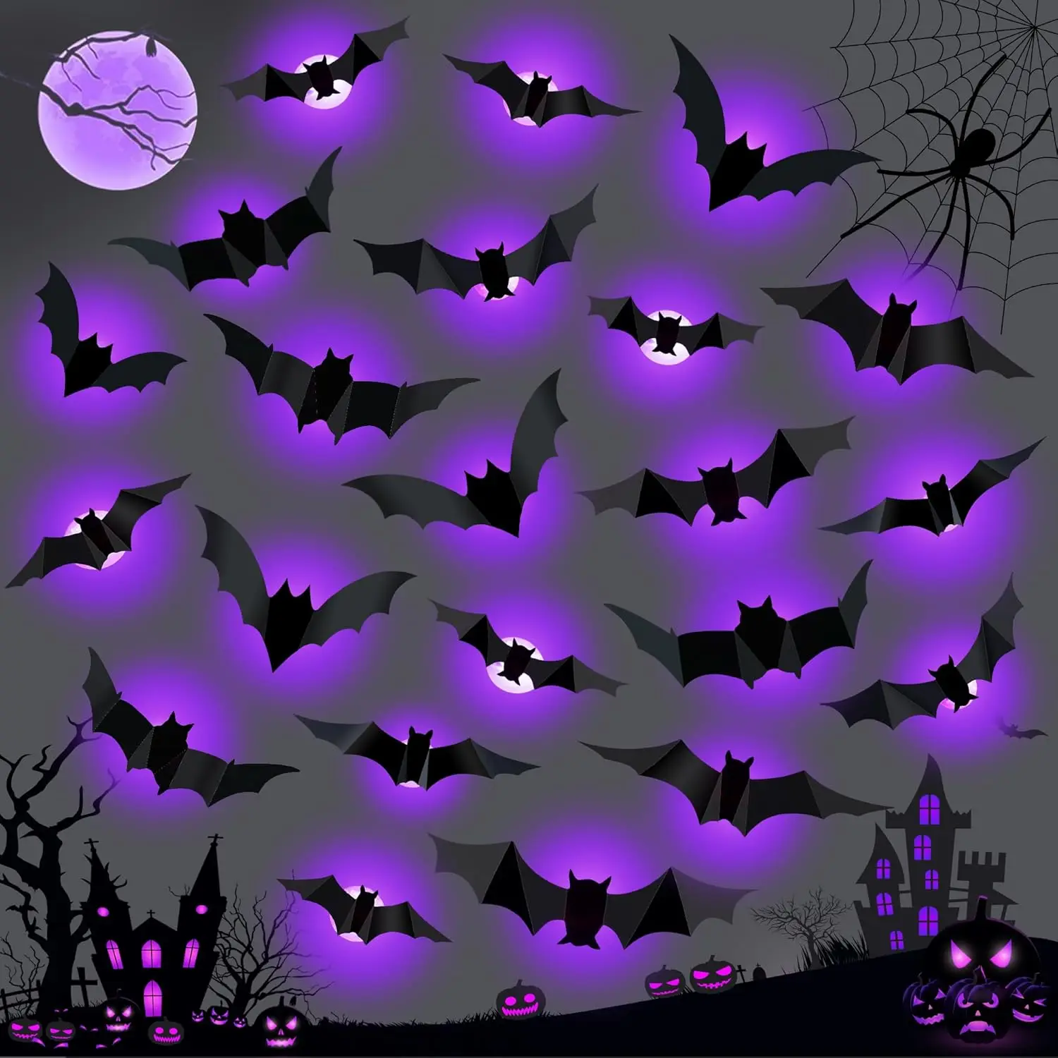 Halloween LED Bats Spider Deco - Lighting Wedding Outdoor ulasan dan harga