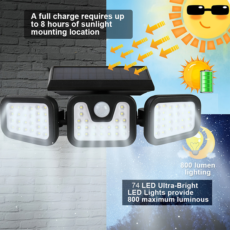 74LED Solar Light 3 Head Motio - Outdoor Lighting Front Yard ulasan dan harga